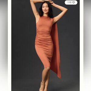 Black Halo Ruched One-Shoulder Cape Dress